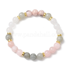 Natural Mashan Jade & White Jade & Labradorite & Pink Zebra Jasper & Alloy Beads Stretch Bracelets for Women&nbsp;BJEW-JB12831