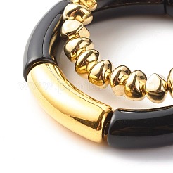 分厚いチューブビーズストレッチbraeletesセット  ナゲッツビーズブレスレット  女性のためのアクリル＆ccbプラスチックビーズブレスレット  ゴールド  内径：2インチ（5cm）  2個/セット&nbsp;BJEW-JB07321