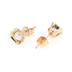 304ステンレススチールスタッドピアス  白いアクリルビーズとピアスキャッチ  花  ミックスカラー  8.5x6mm  ピン：0.7mm  6のペア/カード&nbsp;EJEW-I236-03