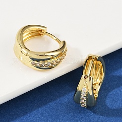 女性用真鍮マイクロパヴェキュービックジルコニアフープピアス  カドミウムフリー＆鉛フリー  18KGP本金メッキ  15.5x17.5x7.5mm&nbsp;EJEW-L299-06G