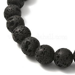 Natural Lava Rock & Flower Mixed Stone Beads Stretch Bracelet&nbsp;BJEW-JB07076