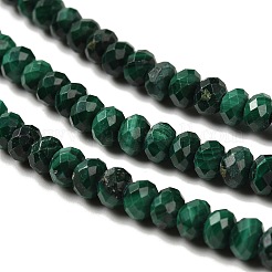 天然石マラカイトビーズ連売り  多面カット  ロンデル  4x3mm  穴：0.8mm  約138個/連  15.35''（39センチメートル）&nbsp;G-B107-D04-03