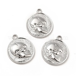 変色しない201ステンレススチールペンダント  頭蓋骨とフラットラウンド  ステンレス鋼色  23.5x20x3mm  穴：2.5mm&nbsp;STAS-H172-07P