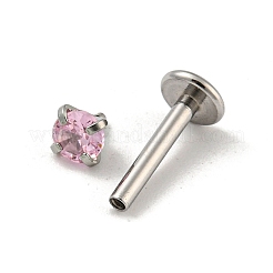 304ステンレススチール製ねじ付きフラットバックイヤリング  キュービックジルコニア軟骨イヤリング  ピンク  11x4mm  フラットラウンド：3.5x3.5mm&nbsp;EJEW-NH0001-01B-01