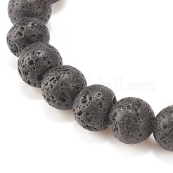 Natural Lava Rock Stretch Bracelet with Alloy Cross Coin&nbsp;BJEW-JB08192-03