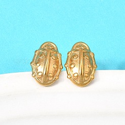 女性用304ステンレススチールスタッドピアス  イオンプレーティング（ip）  てんとう虫  ゴールドカラー  10.5x7mm&nbsp;EJEW-K243-16G