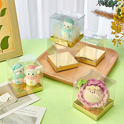 折りたたみ式PVCギフト収納ボックス  金色の紙カードベース付き  正方形  ゴールド  6.1x6.1x6.1cm&nbsp;LS-CON-WH0110-57B