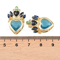 真鍮とガラスのラインストーンペンダント  クラウンチャーム付きハート  ゴールドカラー  23x15.5x8.5mm  穴：5x4mm&nbsp;KK-G552-05G