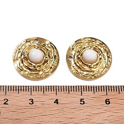 イオンプレーティング（IP）304ステンレスペンダント  天然の白翡翠のフラットラウンドいチャーム  18KGP本金メッキ  19x6.5mm  穴：1.8mm&nbsp;STAS-U014-08G