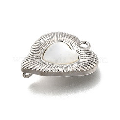 真鍮パヴェナチュラルホワイトシェルペンダント  ハートチャーム  プラチナ  20x16x6mm  穴：1.5mmと1.2mm&nbsp;KK-U061-13P