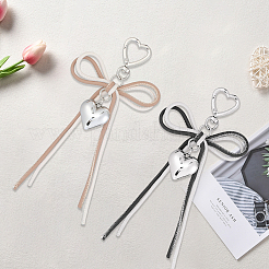 2Pcs 2 Colors Alloy Heart & PU Leather Bowknot Pendant Decorations&nbsp;FIND-GF0008-39