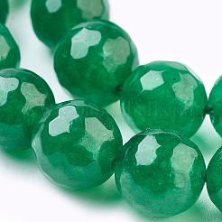 天然石マレーシアジェイドビーズ連売り  染め  多面カット  ラウンド  濃い緑  10mm  穴：1.2mm  約37個/連  14.9インチ&nbsp;G-K288-10mm-11