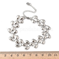 女性用304ステンレススチールリンクチェーンブレスレット  葉  プラチナ  6-7/8x5/8x1/4インチ（17.5x1.65x0.8cm）&nbsp;BJEW-D344-03P