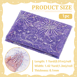PEプラスチック製星月スパンコール生地  服装アクセサリー  パープル  1300x0.1mm  1ヤード/個&nbsp;DIY-WH0816-598B