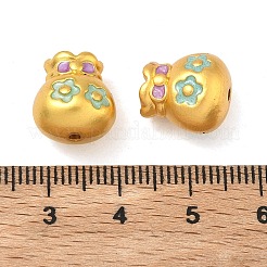 合金エナメルヨーロピアンビーズ  花柄のマネーバッグ  マットゴールドカラー  大穴ビーズ  空色  13x12x10mm  穴：1.5mm＆4mm&nbsp;FIND-G111-02MG-01