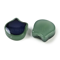 ツートンガラスムードビーズ  温度感知色変化ビーズ  猫の形  グリーン  14x14x6mm  穴：1.2mm&nbsp;GLAA-Z007-12E