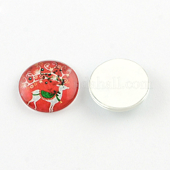 Half Round/Dome Christmas Reindeer/Stag Pattern Glass Flatback Cabochons for DIY Projects&nbsp;X-GGLA-Q037-12mm-39