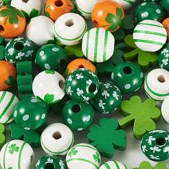 80Pcs 8 Styles Printed Wood European Beads&nbsp;WOOD-TA0002-98