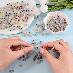 200g2色蓄光アクリルビーズ  暗闇で光る  アルファベット付きフラットラウンド  ミックスカラー  7x3.5~4mm  穴：1.2mm  約740個/100g&nbsp;MACR-SZ0001-60