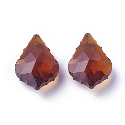 カット加工ガラスペンダント  葉  シエナ  22x15.5x8.5mm  穴：1mm&nbsp;GLAA-F068-C32