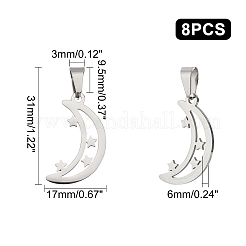 304ステンレススチールペンダント8個  スターとムーン  ステンレス鋼色  31x17x6mm  穴：3x9.5mm&nbsp;STAS-UN0030-75