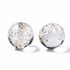 無色透明樹脂ビーズ  金箔  ラウンド  ゴールド  20x19mm  穴：3mm&nbsp;X-RESI-N022-03B