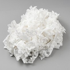チロリアンテープ  アブソリュートプラスチック模造パールビーズ  花  ホワイト  2-1/8インチ（54mm）&nbsp;SRIB-WH0011-320