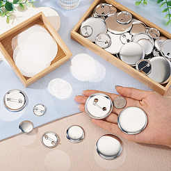 100セット 4スタイル フラットラウンド昇華転写用ブランクバッジボタンパーツ  鉄製のブローチ台座にプラスチックの破片をあしらったもの  プラチナ  23~48x3.5~7.5mm  25セット/スタイル&nbsp;DIY-TA0013-64