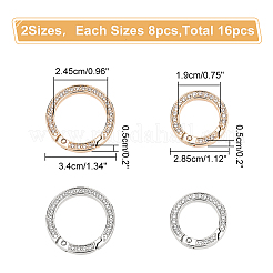 16個 4スタイル 合金クリスタルラインストーン スプリングゲートリング  リング形状  プラチナ·ゴールデン  28.5~34x5mm  内径：19~24.5mm  4個/スタイル&nbsp;RB-WR0001-01