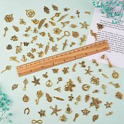 97個の合金ペンダント  ジュエリー ネックレス ブレスレット イヤリング クラフト用  混合図形  アンティーク黄金  6~27x6~24mm&nbsp;JX214A