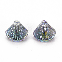 透明なガラスのペンダントを電気めっき  シェル形状  スレートグレイ  10x10.5x5.5mm  穴：1mm&nbsp;X-GLAA-S190-017L-01