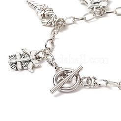 Christmas Tree & Snowman & Candy Cane & Gift Box Alloy Charm Bracelet&nbsp;BJEW-JB09300