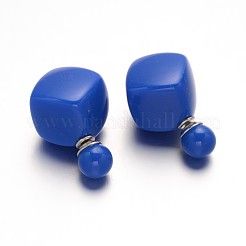 両面アクリルキューブ＆ラウンド耳スタッド  プラチナメッキスチールピン付き  ミックスカラー  28~29x14.5x15.5mm  ボール：8mm  ピン：0.6mm&nbsp;EJEW-O033-01