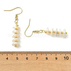304ステンレススチールダングルイヤリング  ディスク  真鍮と貝殻のパールペンダント付き  ゴールドカラー  45x8.5mm&nbsp;EJEW-JE07303