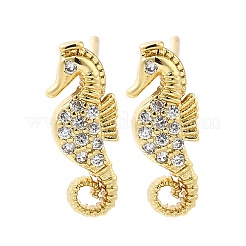 Sea Horse Brass Micro Pave Cubic Zirconia Ear Studs&nbsp;EJEW-D304-38G