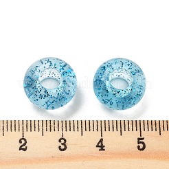 クリアアクリルヨーロピアンビーズ  大穴ビーズ  光り輝く粉  ロンデル  ディープスカイブルー  14x8.5mm  穴：5.5mm  約537個/500g&nbsp;TACR-P009-A01-02