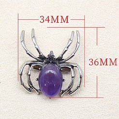 天然アメジストブローチ  クモ  アンティークシルバー  36x34mm&nbsp;PW-WG35787-16