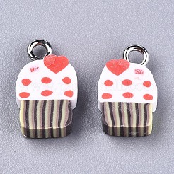 手作りポリマークレイペンダント  プラチナトーン鉄パーツ  キノコ  カラフル  13.5~16x9.5x4.5mm  穴：1.8mm&nbsp;LS-X-CLAY-T016-61