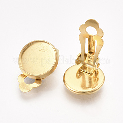 201 ステンレススチール クリップオン イヤリング金具  フラットラウンド  ゴールドカラー  トレイ：10mm  18x11.5x7mm  穴：3mm&nbsp;X-STAS-T045-34B-G