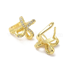 Brass Micro Pave Clear Cubic Zirconia Bowknot Hoop Earring Findings&nbsp;KK-G536-12G