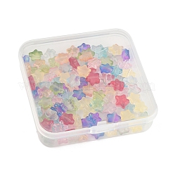 120個9色透明スプレー塗装ガラスビーズ  グリッターパウダー付き  スター  ミックスカラー  8x8x4mm  穴：1mm&nbsp;GLAA-FS0002-13