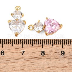 真鍮の舗装キュービックジルコニアペンダント  丸いチャームが付いたハート  18KGP本金メッキ  ミックスカラー  17x9x5mm  穴：1.4mm&nbsp;CU-CBA7392-02G