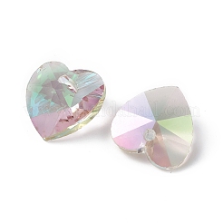 透明なファセットガラスのチャーム  ハート  芝生の緑  14x14x7.5mm  穴：1.6mm&nbsp;RGLA-L026-B15