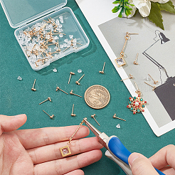 真鍮ボールの耳のスタッドパーツ  カン付き  長持ちメッキ  18KGP本金メッキ  13mm  穴：1mm  ピン：0.7mm  60個/セット&nbsp;KK-BC0003-67G
