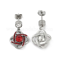 304ステンレススチールフラワースタッドピアス  女性用ラインストーン付き  ステンレス鋼色  27x16mm&nbsp;EJEW-A119-05P