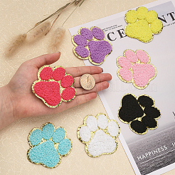 28個 7色 タオル刺繍風布 粘着/縫い付けパッチ  アップリケ  バッジ  洋服用  ドレス  帽子  ジーンズ  足跡  ミックスカラー  6.9x7.1x0.25cm&nbsp;DIY-CA0004-87