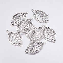 合金ペンダント  カドミウムフリー＆鉛フリー  葉  アンティークシルバー  49.5x27.5x2mm  穴：3.5mm&nbsp;PALLOY-DA10-1912-AS-LF