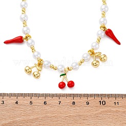Brass Micro Pave Clear Cubic Zirconia Beaded Necklaces&nbsp;NJEW-Z059-04G-05