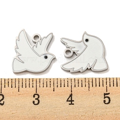 316サージカルステンレススチールチャーム  エナメル  鳩のチャーム  ステンレス鋼色  ホワイト  13.5x12.5x1mm  穴：1.5mm&nbsp;STAS-G325-06P