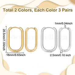 6ペア2色304ステンレススチールオーバルフープピアス  ミックスカラー  26.5x16x2.5mm  ピン：1mm  3ペア/カラー&nbsp;EJEW-UN0003-04